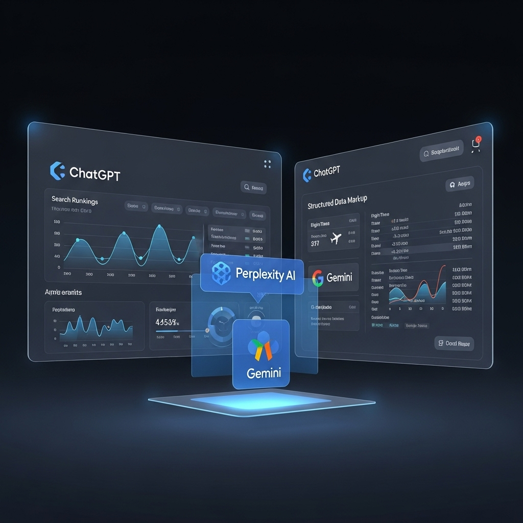AI search engine optimization for private jet websites showing ChatGPT Perplexity Claude Gemini rankings