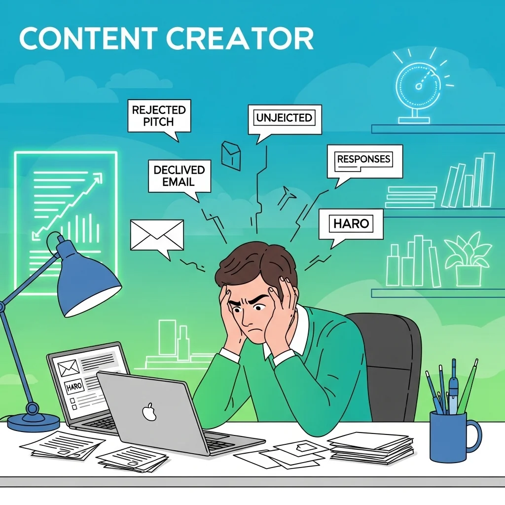 Frustrated travel blogger with rejected HARO pitch emails