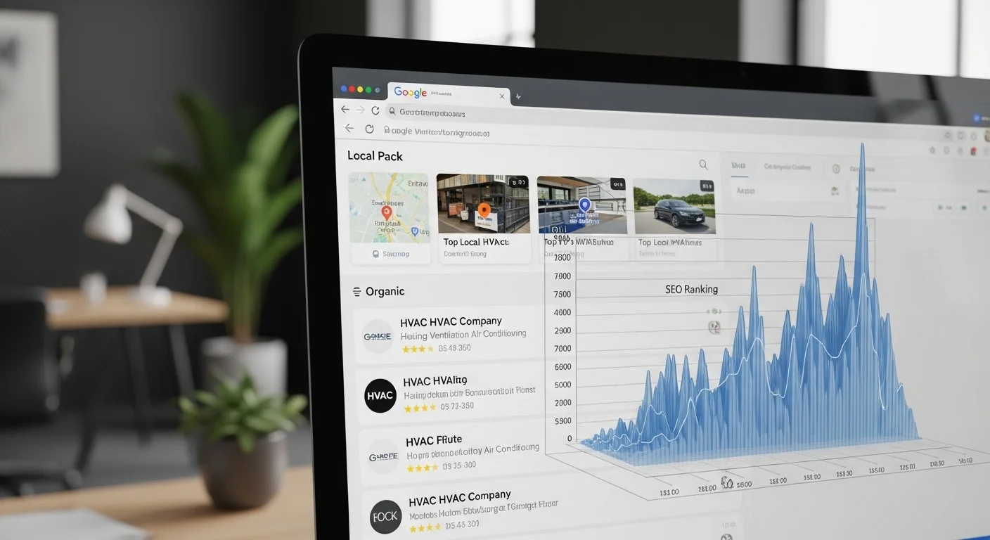 Google search results showing improved HVAC rankings