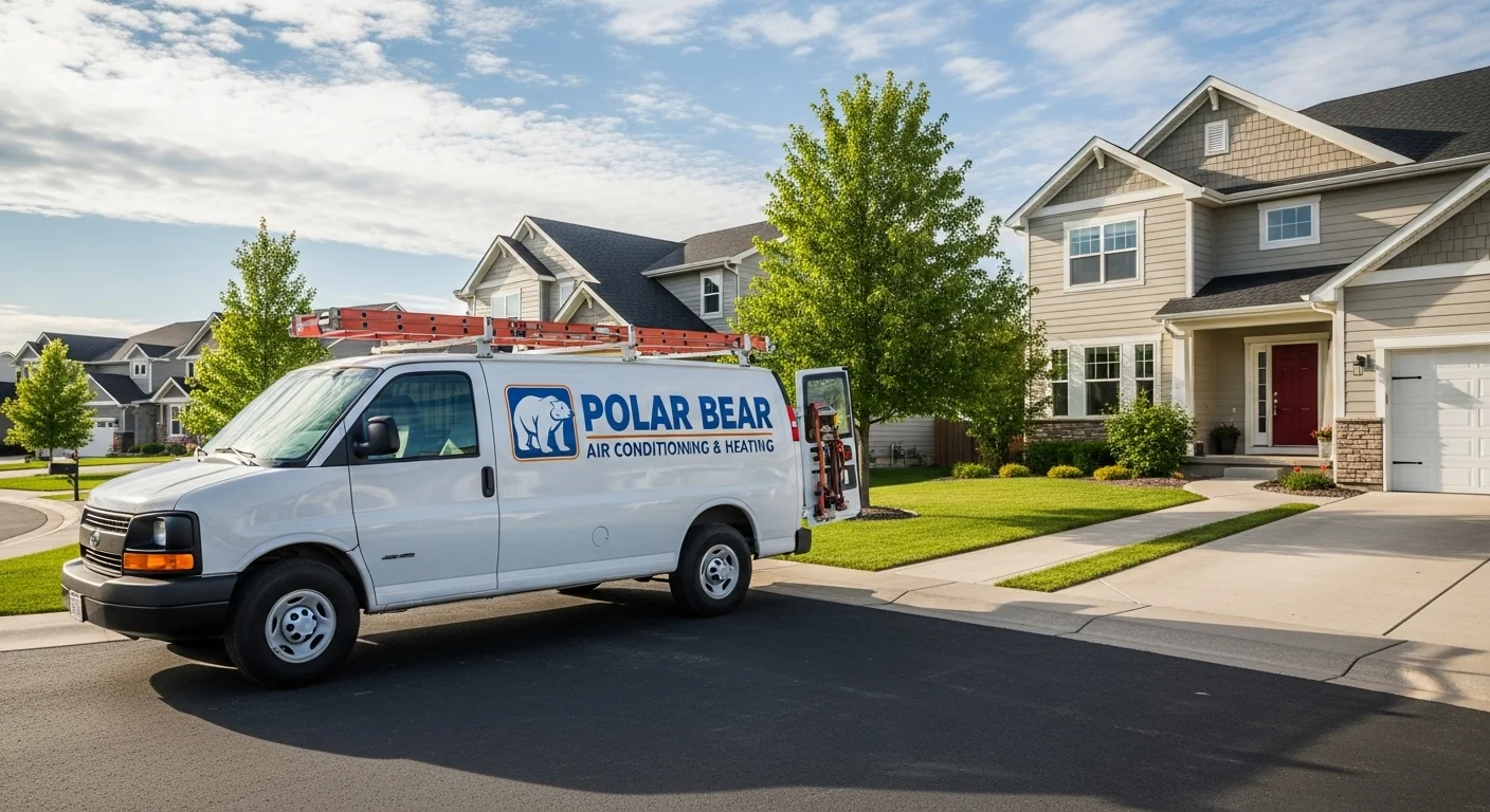 HVAC service van arriving at customer home