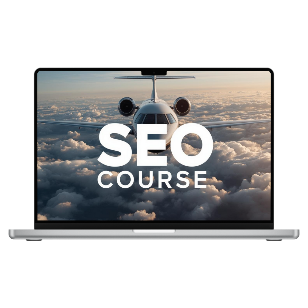 Private Jet SEO Course on laptop - Full-Service SEO Playbook