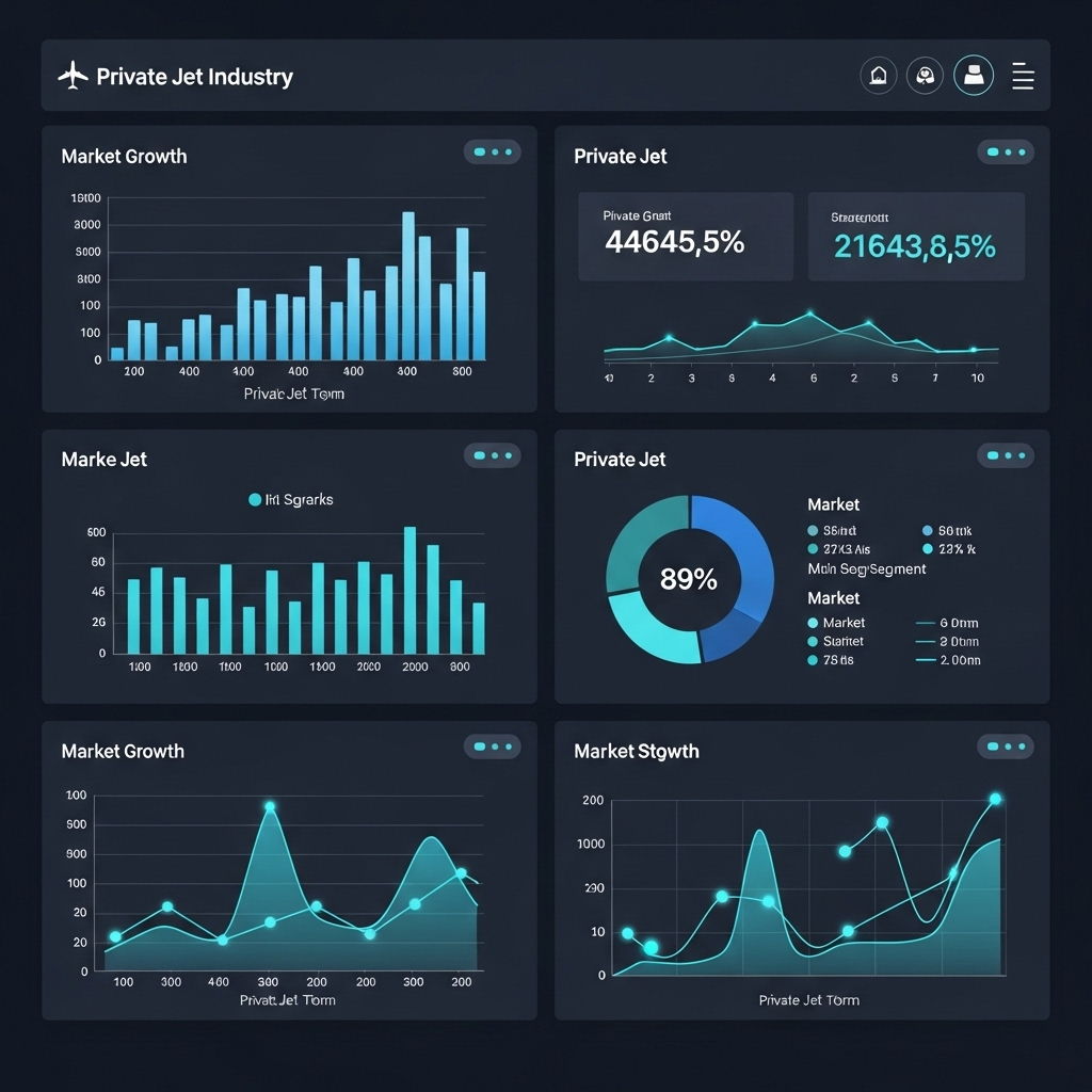 Private jet industry statistics dashboard showing 2025 market data and growth trends