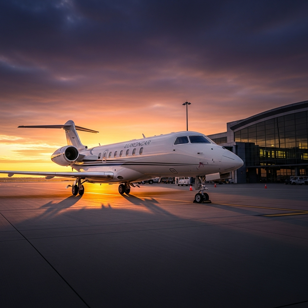 Luxury private jet at exclusive airport terminal