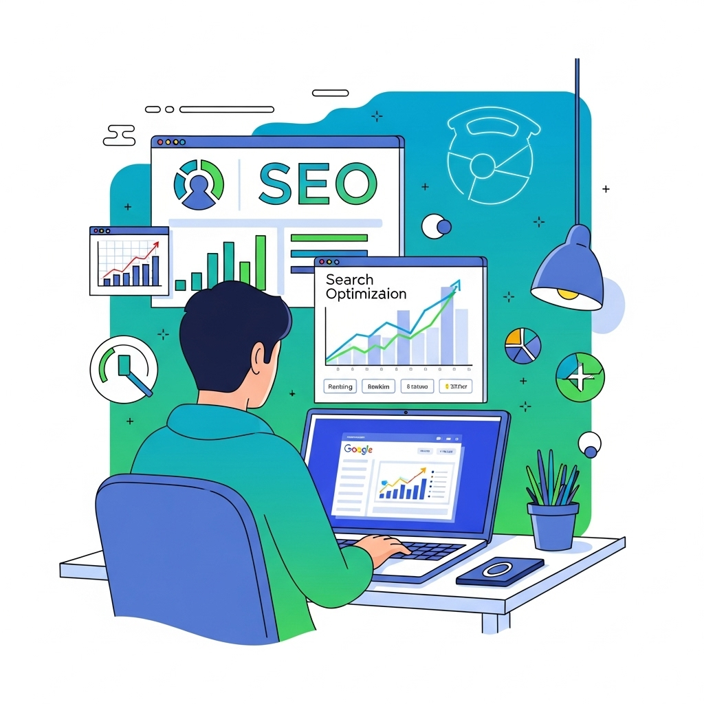 Private jet SEO specialist analyzing aviation search rankings and luxury travel keyword optimization on laptop