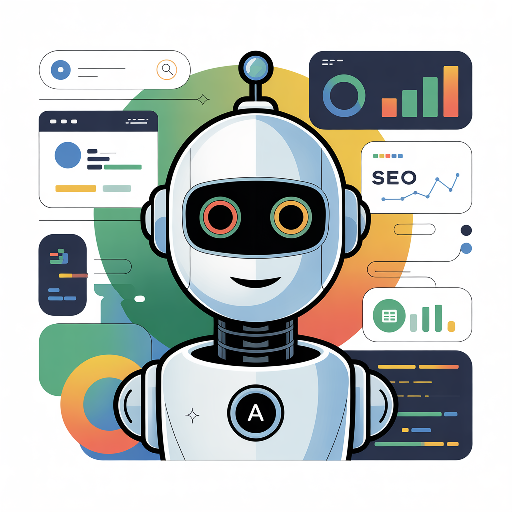 AI SEO specialist analyzing artificial intelligence search optimization data and large language model rankings on laptop in professional workspace
