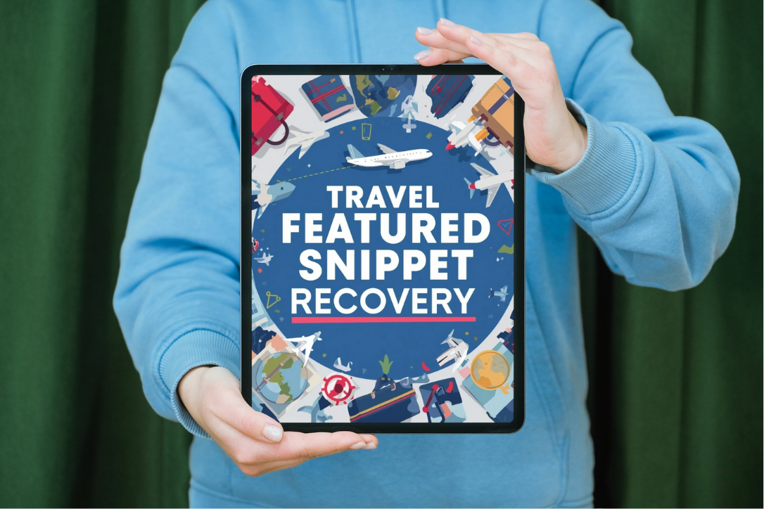 Travel Featured Snippet Recovery Playbook on tablet showing 300 copy-paste Q&A templates