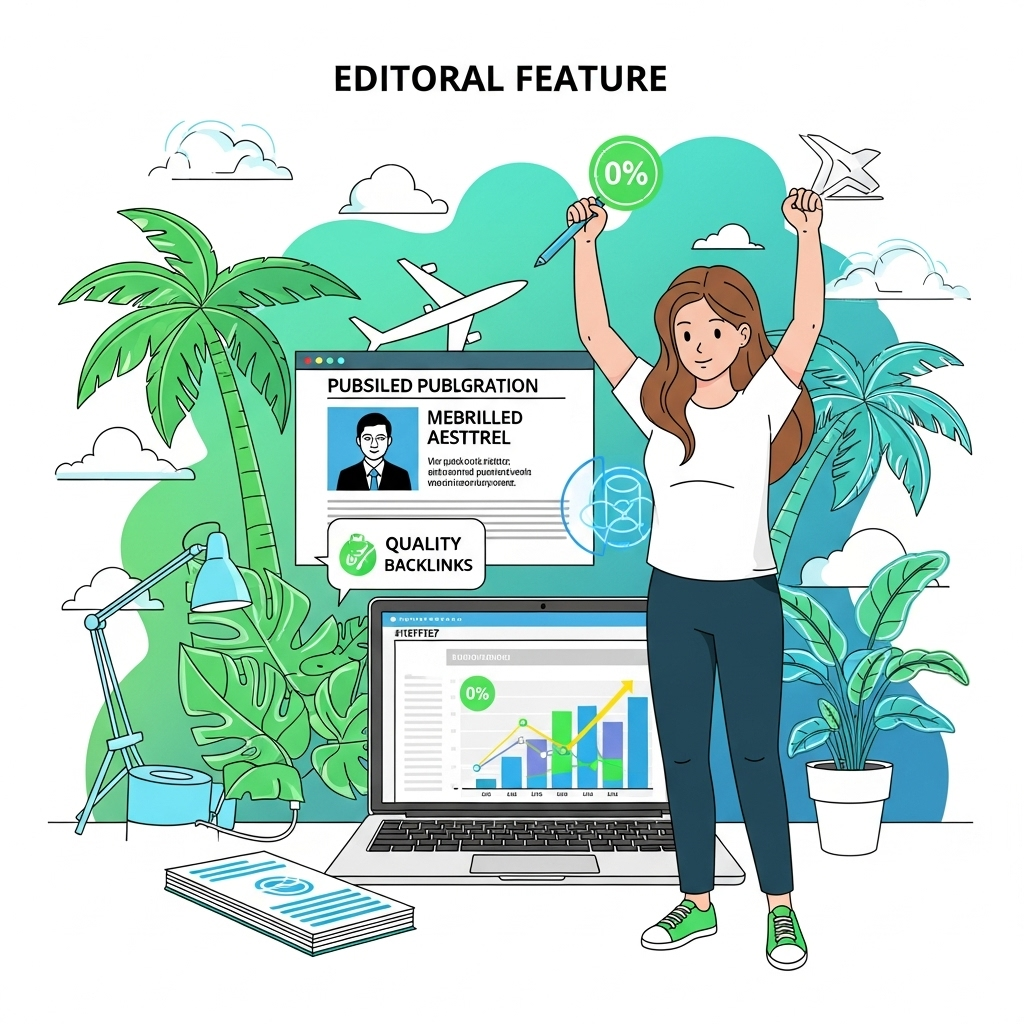 Travel content creator celebrating published article success