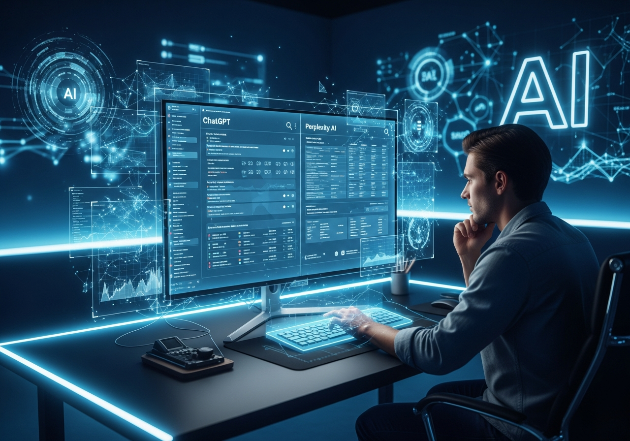 AI SEO specialist analysing ChatGPT and Perplexity search results for business optimisation