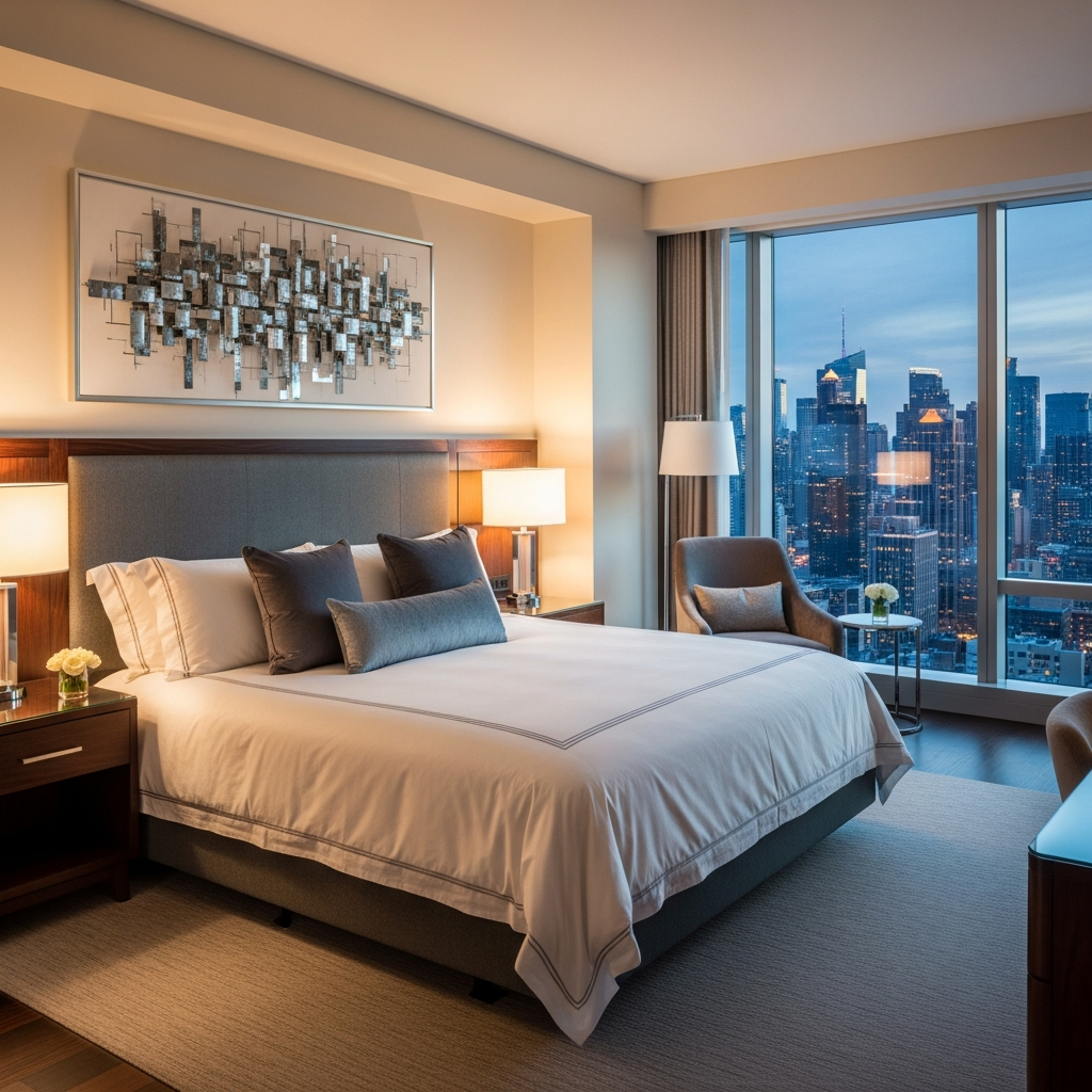 Luxury hotel suite with stunning views and premium amenities