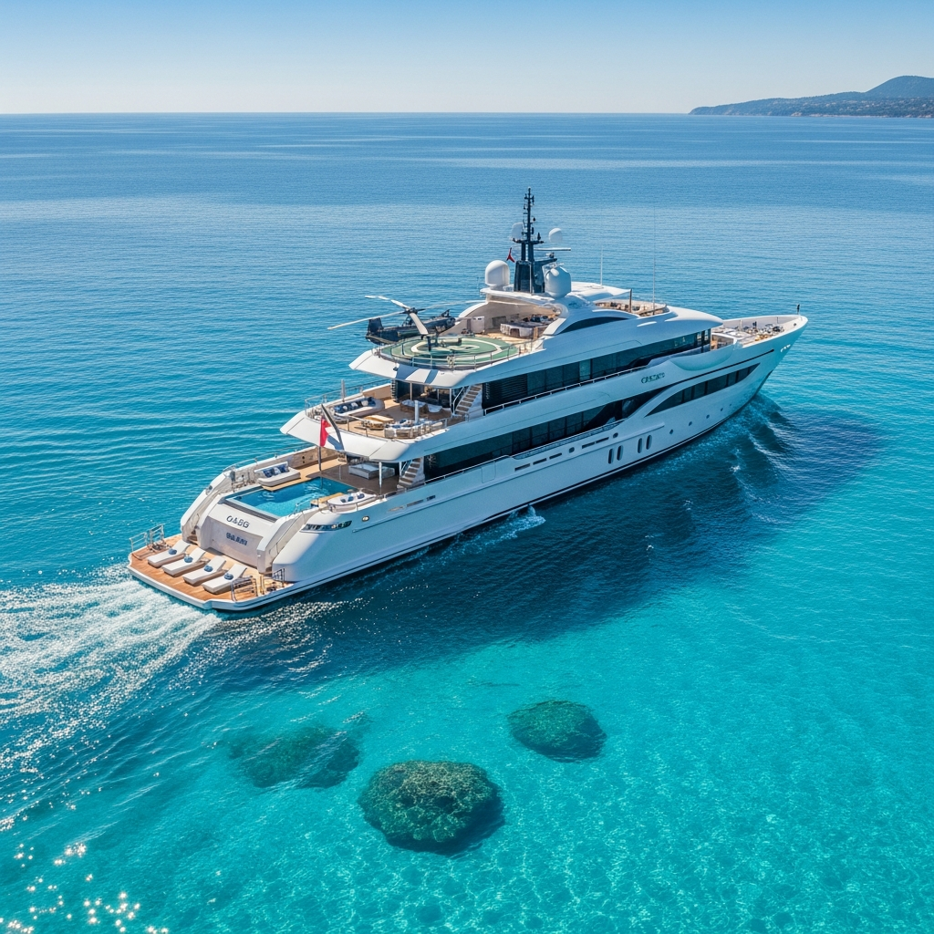 Luxury yacht on turquoise ocean representing exclusive travel experiences