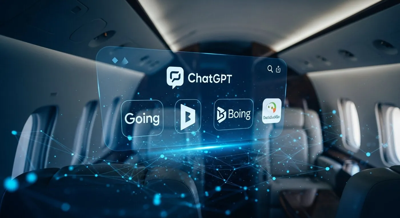 AI interface showing search results for private jet companies