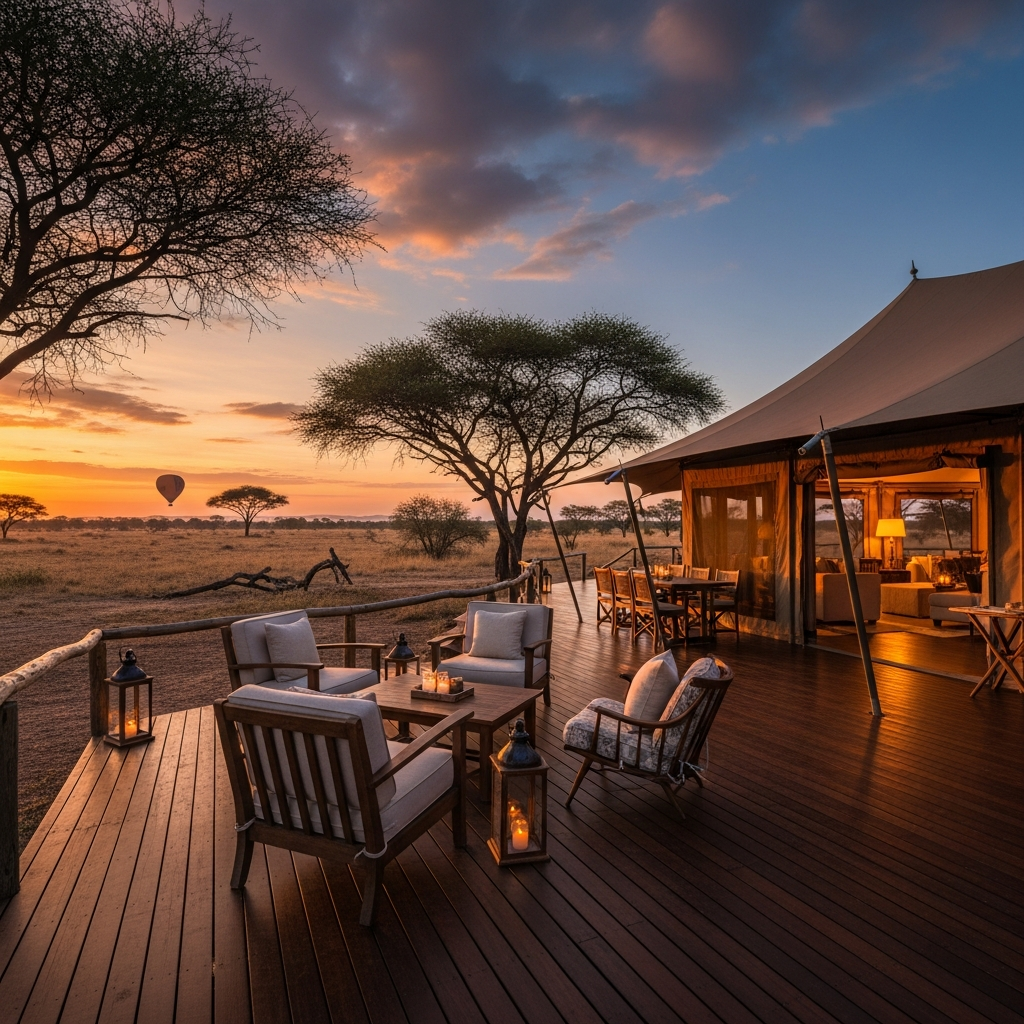 Luxury safari lodge with stunning African wilderness views