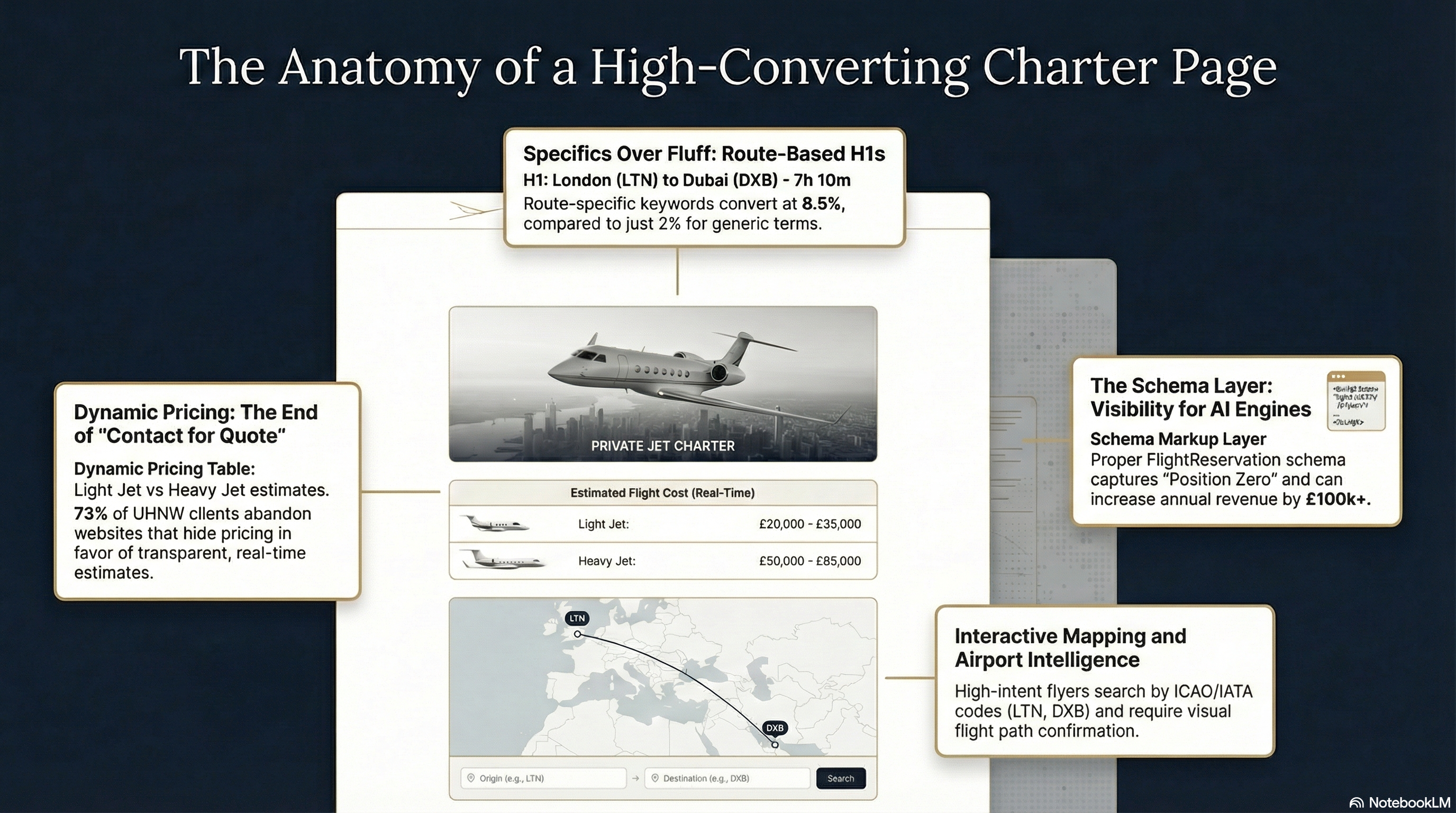 Anatomy of a high-converting charter page with route-based H1s, dynamic pricing, and schema markup